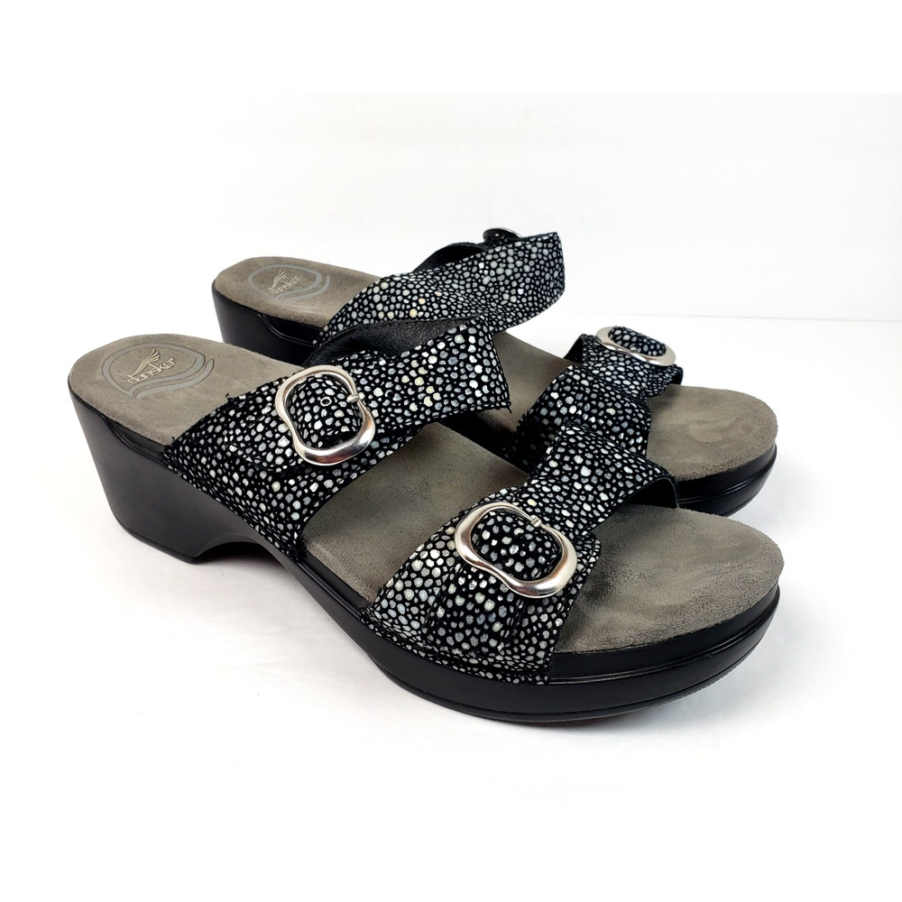 Dansko Sophie Womens Size Eu 40 Us 9.5-10 Black Pebble Dot Leather Slide Sandals